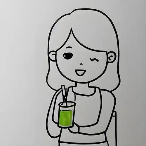 正在喝水的小女孩简笔画