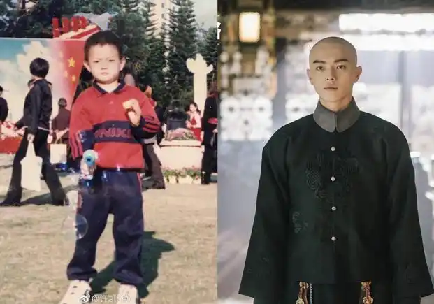 饰"傅恒"的许凯小时候脸比较圆,现在则有尖下巴,帅气了不少.