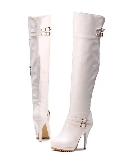 香阁儿xangirl女鞋专场 女款白色高跟过膝长靴