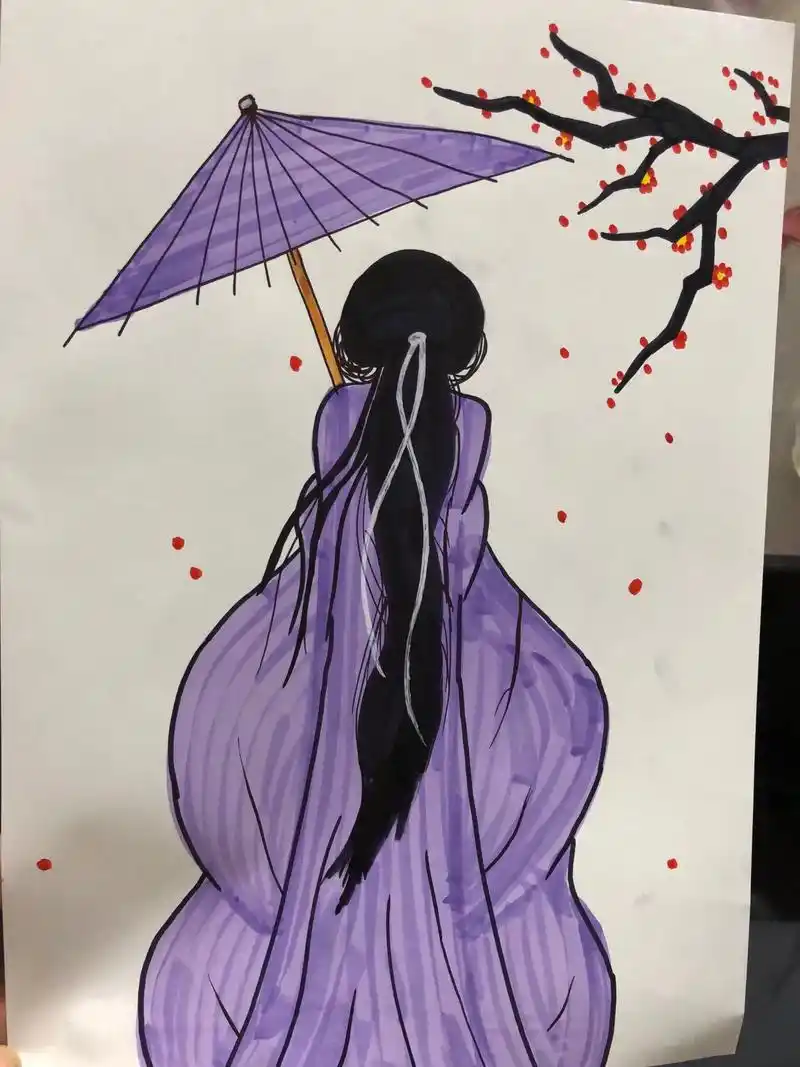 古风美人背影简笔画,#爱画画的小朋友 #古风美人简笔画 - 抖音