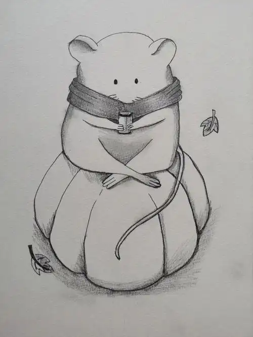 素描呆萌小动物喝奶茶的小老鼠