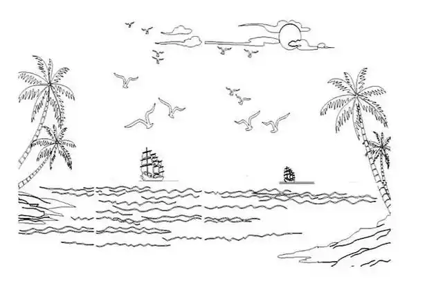 海洋 - 9252儿童网简笔画蓝天大海小船画大海的简笔画 画大海的简笔画