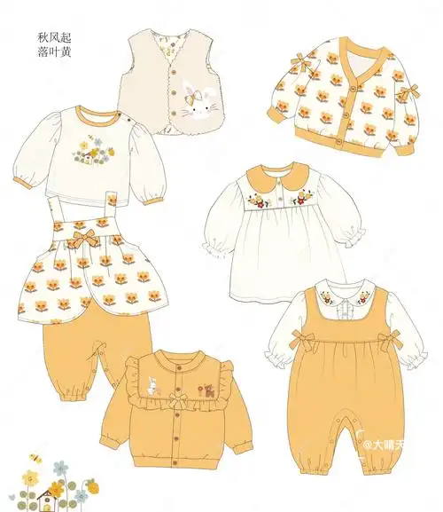 原创童装系列设计款式图效果图图案设计