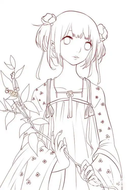 图片作品动漫少女素描画法图片撑伞的长发女孩铅笔画,卡通人物图片