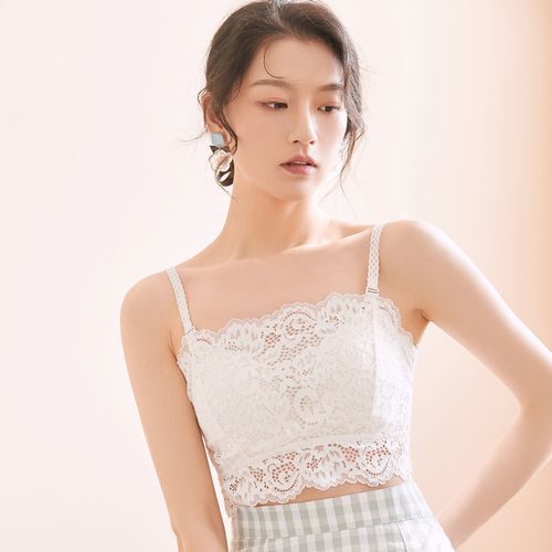 夏季甜美蕾丝美背可拆卸肩带抹胸一体乳胶垫舒适无钢圈防走光内衣