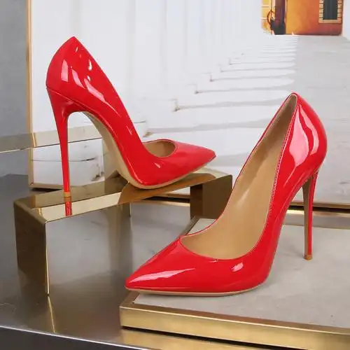 床上伪娘鞋 12cm大码 欧美红底尖头高跟鞋 细跟浅口性感妖娆名媛单鞋