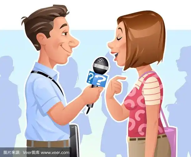 采访,街道,青年女人,肖像,卡通