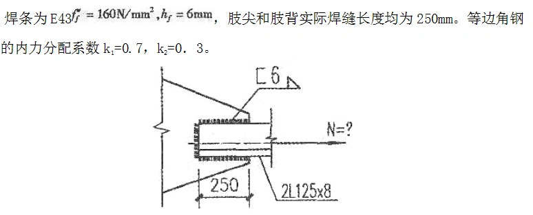 如图所示双角钢2l125x8采用三面围焊和节点板连接求熊承受的最大拉力n