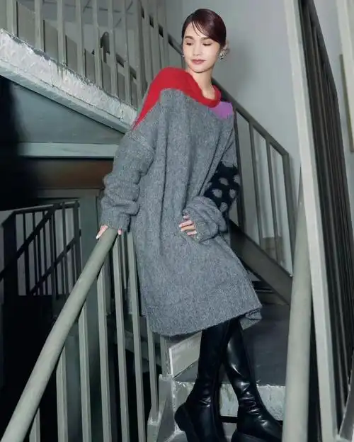 开春学杨丞琳穿针织衫连衣裙经典好看又显瘦