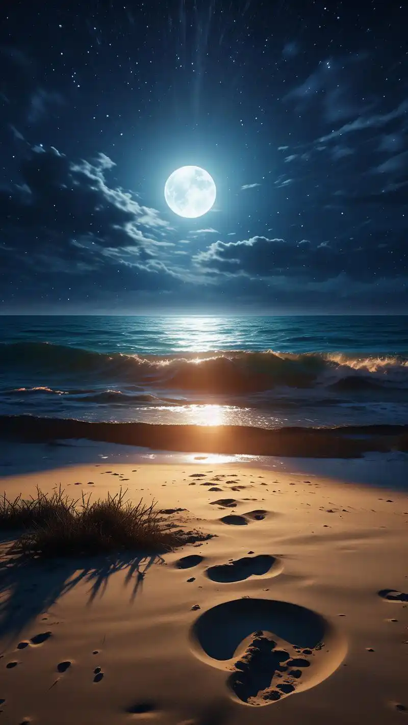 🌙孤独海边的伤感夜晚壁纸🌊 在寂静无人的海边,夜幕降临,海浪轻