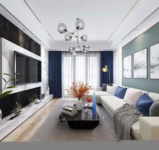102㎡现代简约二居客厅装修效果图 100㎡简约风格家客厅效果图 105㎡