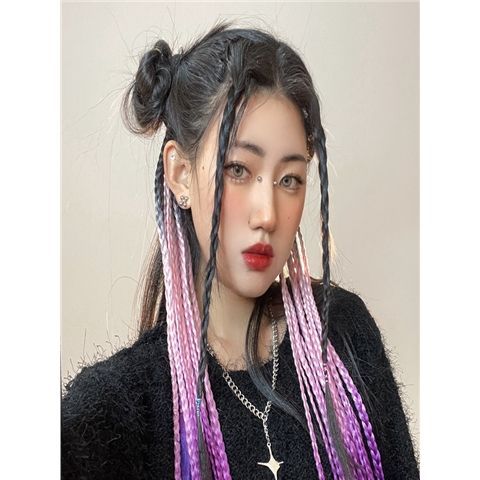 渐变脏辫假发直接戴彩绳成品接发荒原计划彩色假辫子女麻花辫发饰