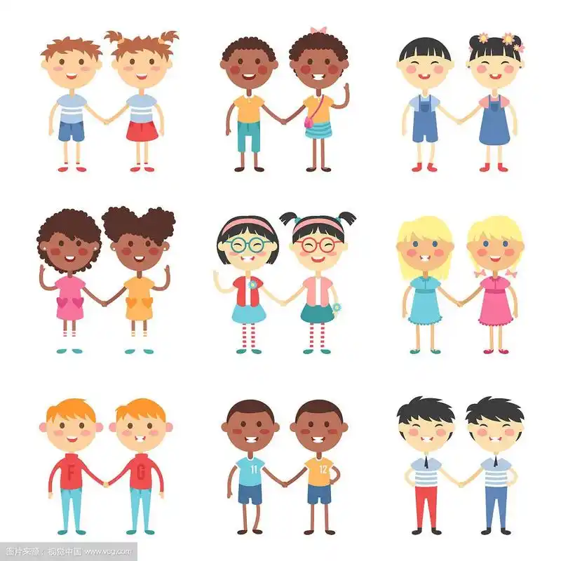 可爱的卡通双胞胎兄弟姐妹