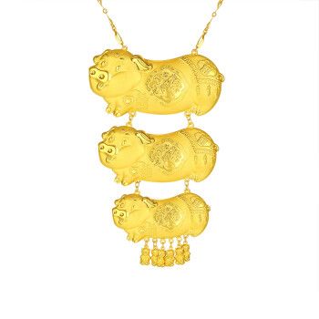 礼猪猪牌套链真金婚嫁三金项链黄金首饰女送老婆礼物 3只金猪*约15g