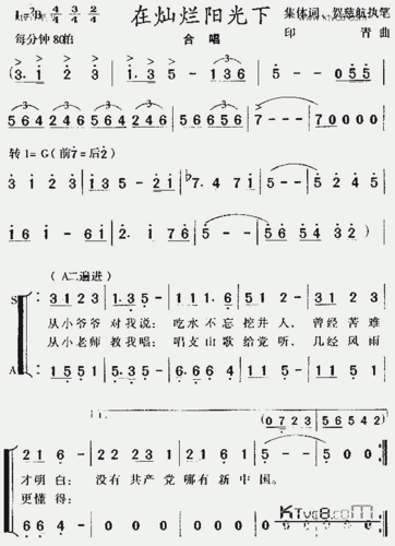 在灿烂阳光下合唱谱
