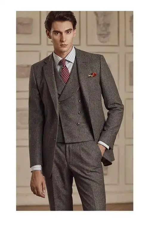 歌珀莱品牌男装西装男套装棕色羊毛复古英伦风礼服新郎结婚礼服英式