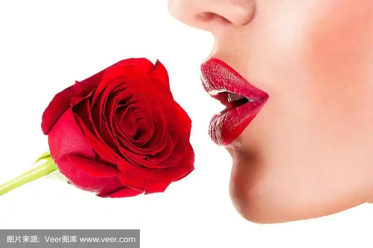 性感女人闻花,性感红唇
