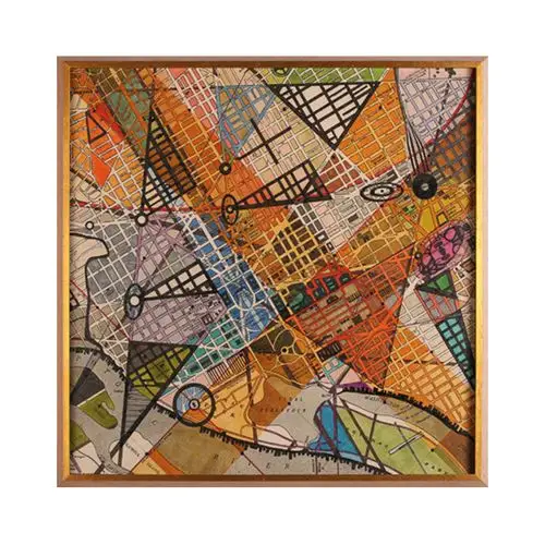 彩色几何线条实木框装饰画