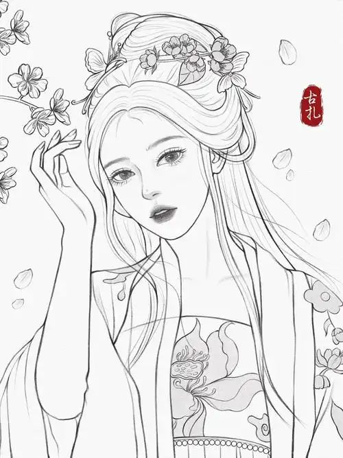 古风美女古风线稿