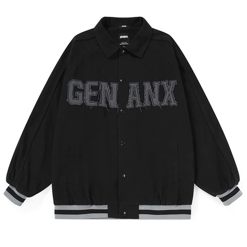 genanx闪电潮牌翻领夹克外套秋季新款英文贴布vibe风宽松外套国潮