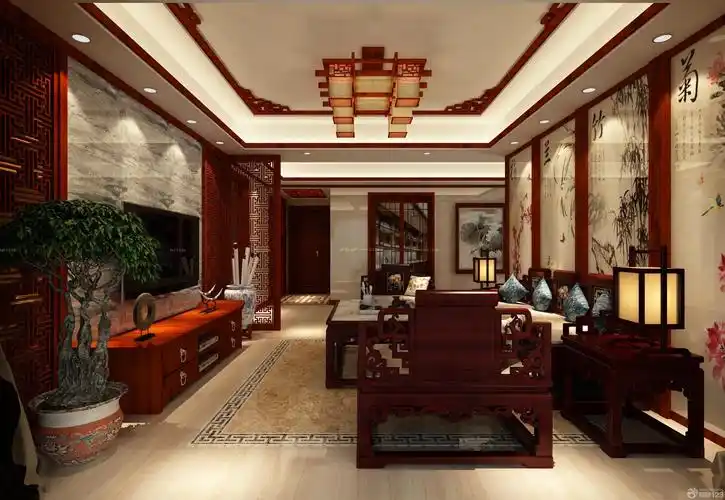 最新现代中式风格家装客厅实景图_装修123效果图