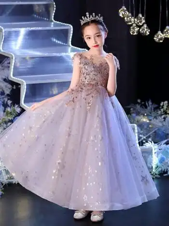 儿童主持人礼服女夏季晚礼服女童高端钢琴演出服公主裙花童夏季中大童