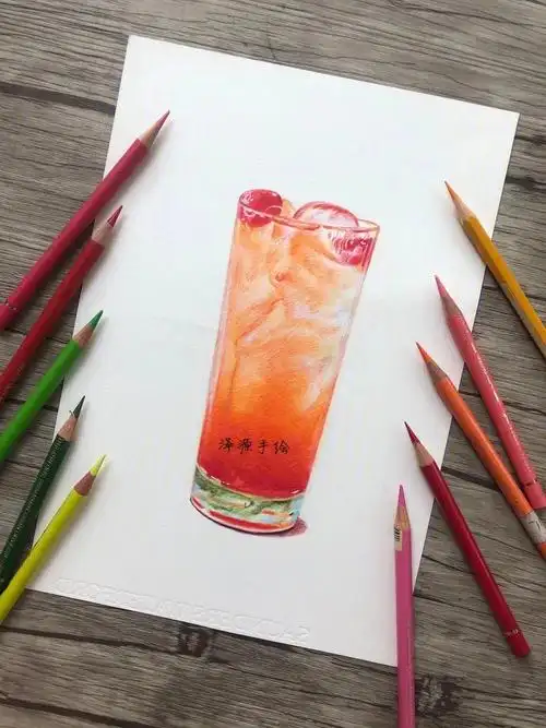 彩铅基础课程彩铅橘红冰饮