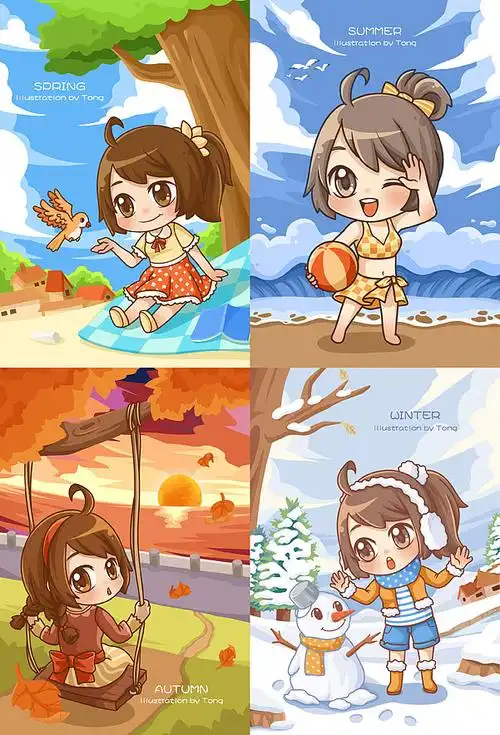 许小瞳原创春夏秋冬四季款明信片套装