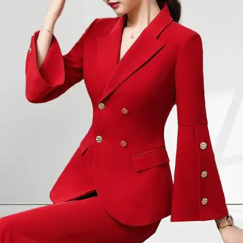 女春季套装高级感气质工作服高端ol春秋新款今年流行红色职业西装