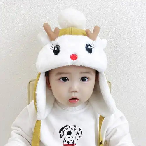 男宝宝帽子冬季加绒保暖女可爱小鹿雷锋帽韩版儿童护耳帽婴儿圣诞