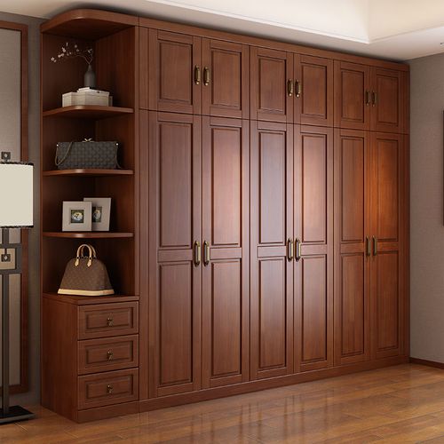 新中式全实木衣柜平开门卧室家用组装大衣橱简约原木整体储物柜子