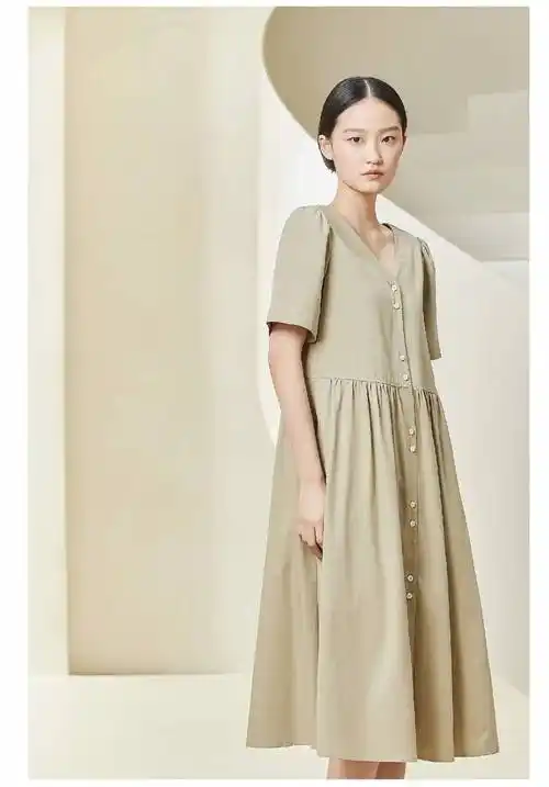 杭州轻奢女装艾娃22夏自然色系文艺棉麻风品牌折扣女装大码连衣裙批发