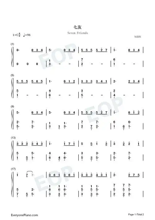 七友c调简单版梁汉文双手简谱预览1