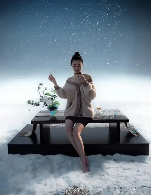 宋轶赤足雪地品茶照