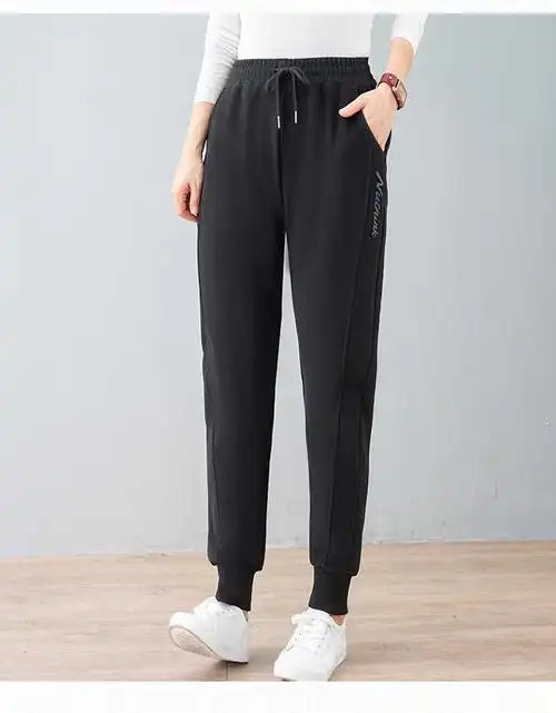妈妈运动裤春秋大码女裤2021新款中年女士宽松休闲长裤束脚卫裤
