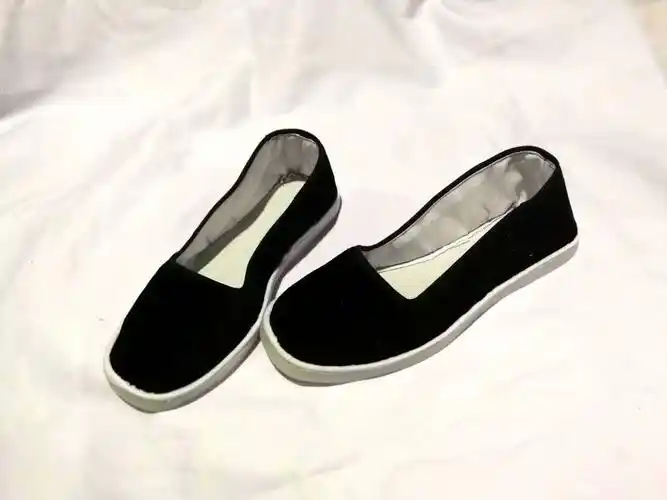 春秋方口男士布鞋无带白塑料底单鞋黑平绒低帮帆布鞋浅口休闲包邮