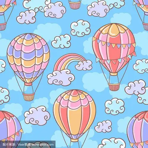 热气球,彩虹和云彩的无缝图案