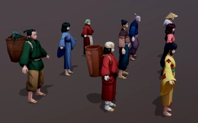 卡通 日本 战国时期 古代 村民 农民 农夫 村妇 村夫 村长 工人 路人