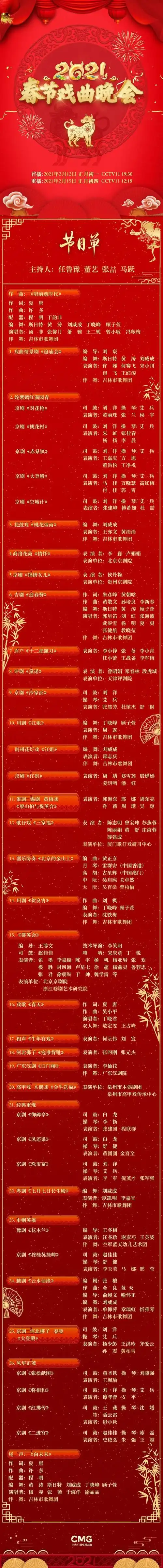 2021春节戏曲晚会节目单发布