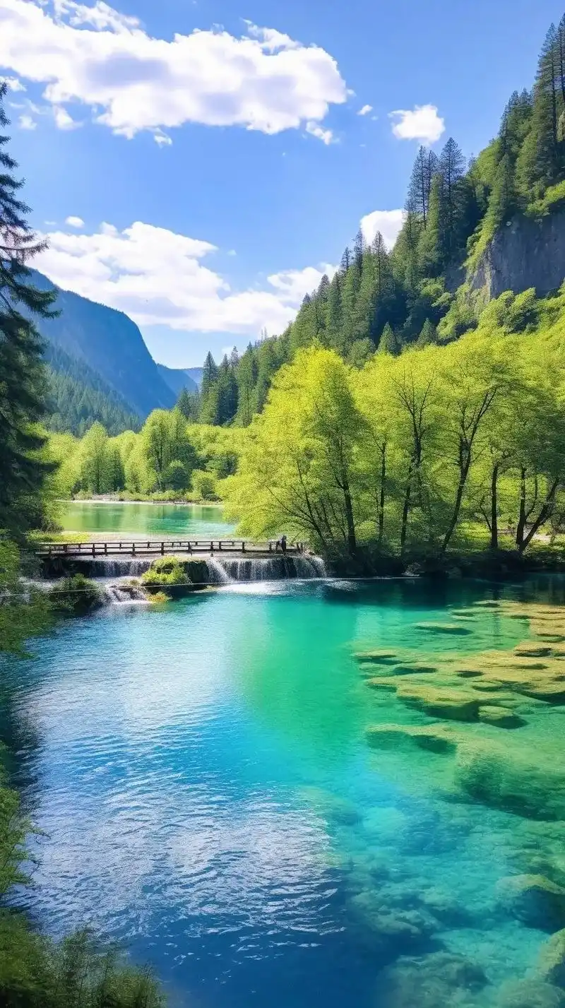 有寨沟风景.青山绿水蓝天,白云,让人流连忘返#一起享受大自然 - 抖音