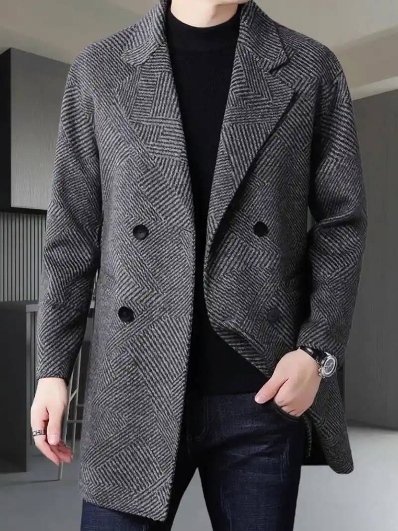 意大利高档呢子大衣男外套男士中长款加厚双面呢秋冬季羊毛呢风衣