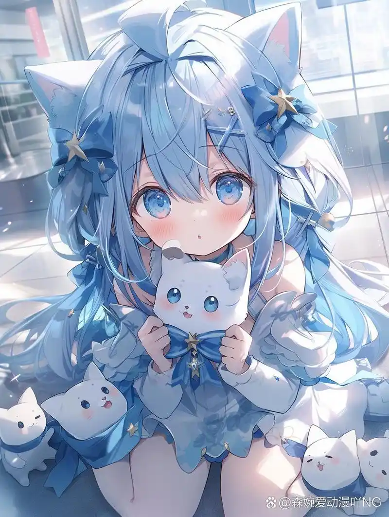 蓝色系的猫娘,快点领回家吧!#二次元# #狂欢夏日