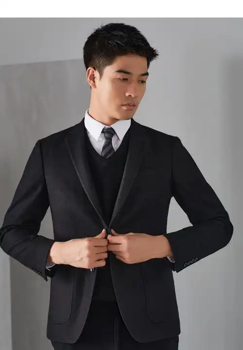 雅戈尔西服春秋羊毛男士商务休闲修身绵羊毛混纺大码西装外套 黑色