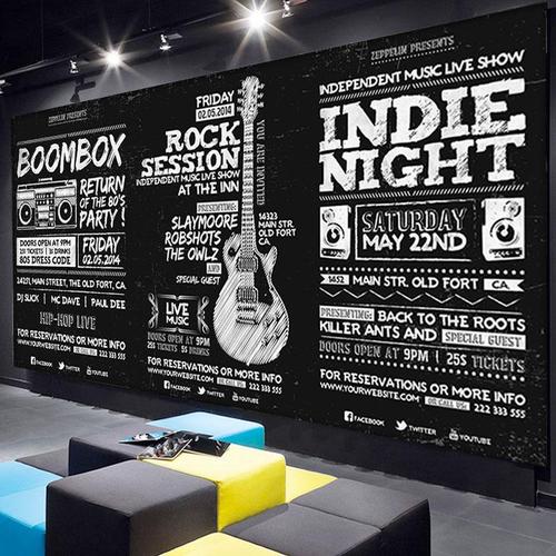 欧美嘻哈风壁纸男潮流个性摇滚音乐吧工作室装饰酒吧涂鸦背景墙纸