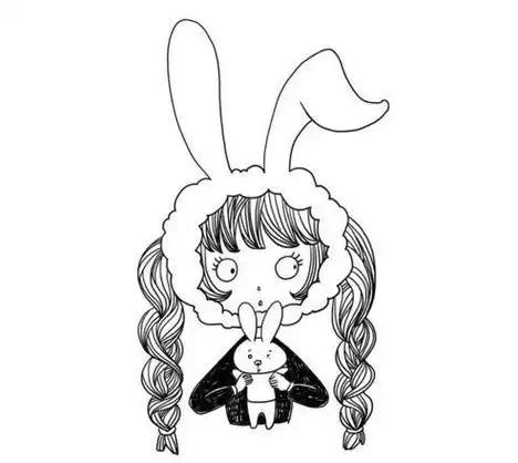 长着兔子耳朵的小女孩简笔画