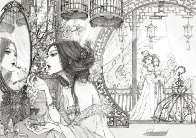 100张唯美古风女子手绘线稿超全女子古风线稿图集