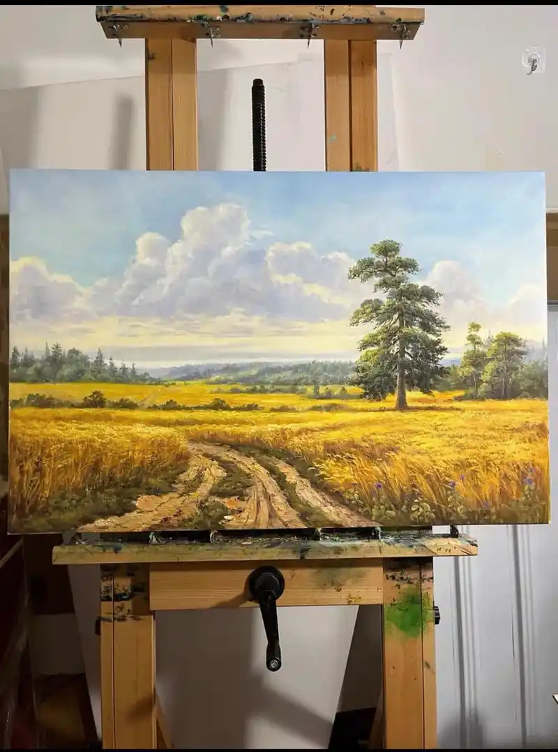 麦田丰收风景图/纯手绘/60701590.纯手绘风景油画,带实木 - 抖音
