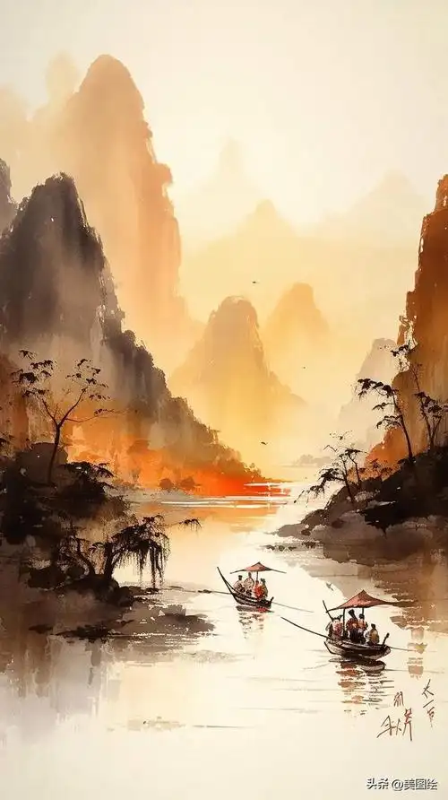 古风水墨画漓江山水美如画