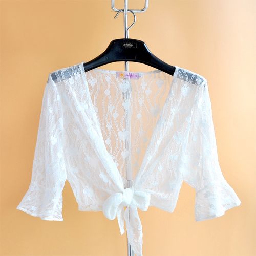 夏季新品空调衫开衫外搭蕾丝坎肩女百搭超短外套女士小披肩防晒衫