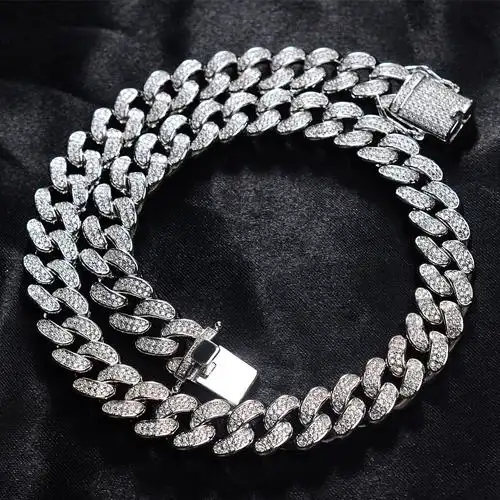 男性定制18k金朱红被镀的黄铜9毫米12毫米多层古巴链接锁骨链项链